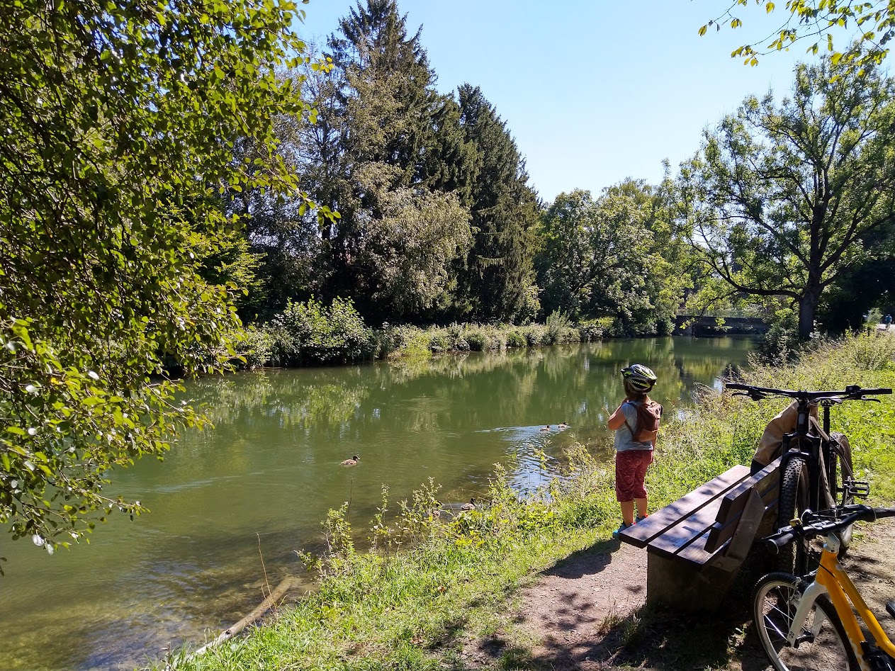 Tour with bicycles near a river.