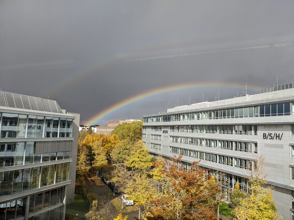 View from the office with a double rainbow.